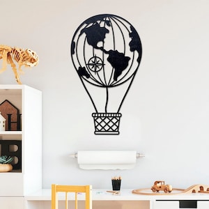 Heißluftballon Metall Wanddekor, Metall Wortkarte, Wohnzimmer Dekor, Kinderzimmer Dekor, über dem Bett Metall Geschenk, Boho Wandkunst, Weihnachtsgeschenk