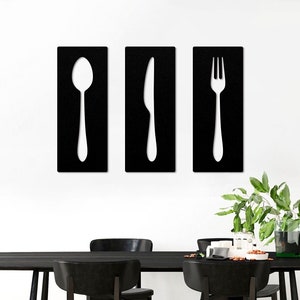 spoon knife fork, kitchen decor, set of 3 kitchen wall decor, kitchen metal wall sign, dining room decor, Mothers day gift, Gift for Mom