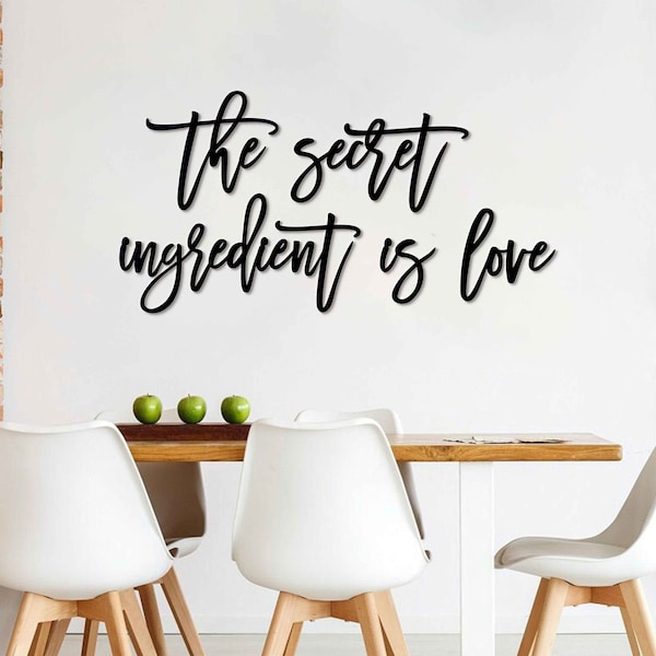 "Secret Ingredient Is Love" Metal Wall Sign - Farmhouse Kitchen Decor, Brown, 8.8x16 Inches