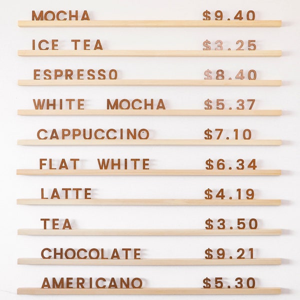 Benutzerdefinierte Menütafel, Buchstabentafel aus Holz, veränderbare Café-Menüanzeige, Restaurant-Menütafel, hängendes Café-Menüschild, Nachrichtentafel, Bäckermenü