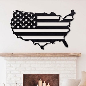 Arte de pared de metal con la bandera de Estados Unidos, decoración de pared de metal de Estados Unidos, arte de pared patriótico, mapa de Estados Unidos en 3D, bandera estadounidense, mapa de EE. UU., letrero de metal de Estados Unidos