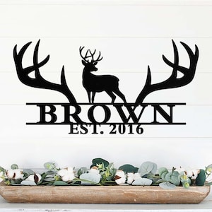 Custom Deer Antler Family Sign, Deer Name Metal Sign, Antler Monogram Letter Sign, Gift for Dad, Outdoor Garden Decor, Father Day Metal Gift