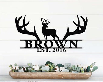 Custom Deer Antler Family Name Sign: Metal Outdoor Decor