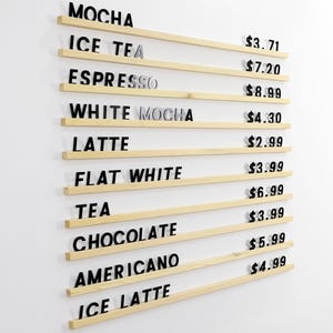 Wood Cafe, Bakery Menu Board: 39&quot; Rails Changeable Letter, Restaurant Sign,