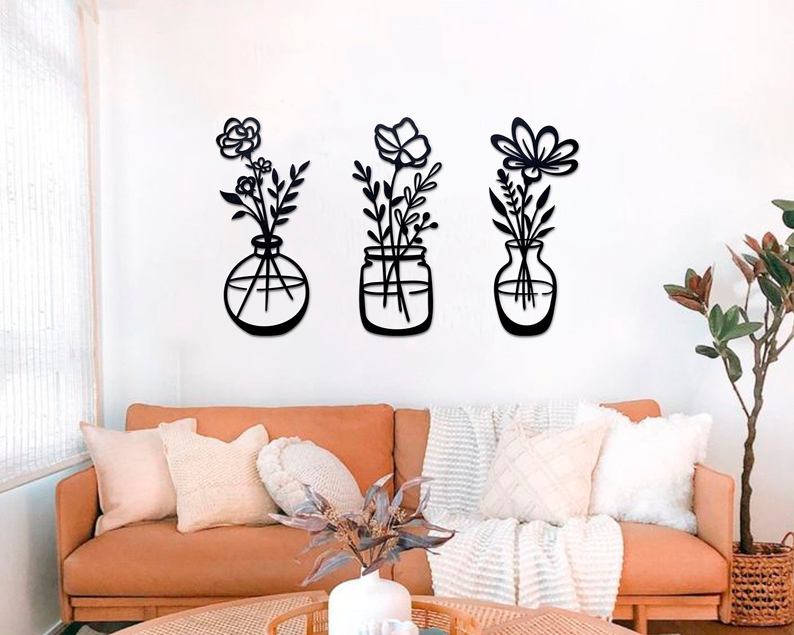 Flower in Vase Metal Wall Art Spring Flower Wall Decor 3 Etsy