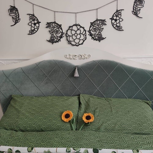 Floral Moon Phase Wall Hanging Moon Flower Moon Wall Decor Etsy