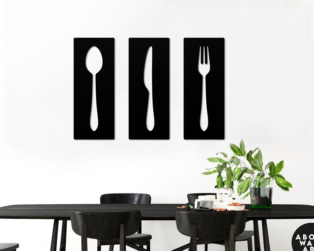 Spoon Knife Fork, Kitchen Decor, Set of 3 Kitchen Wall Decor, Kitchen