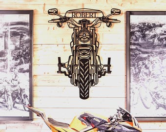 Custom Motorcycle Helmet Holder: Personalized Metal Garage Wall Art