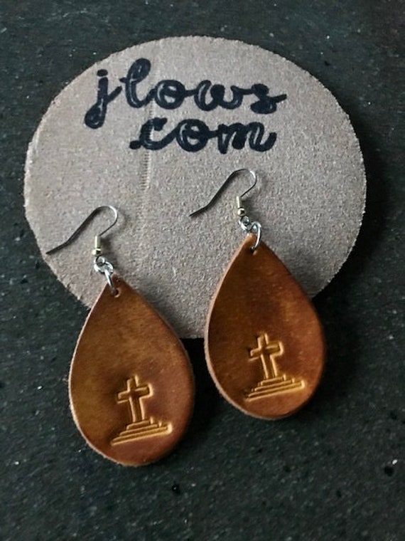 Leather cross earrings deals