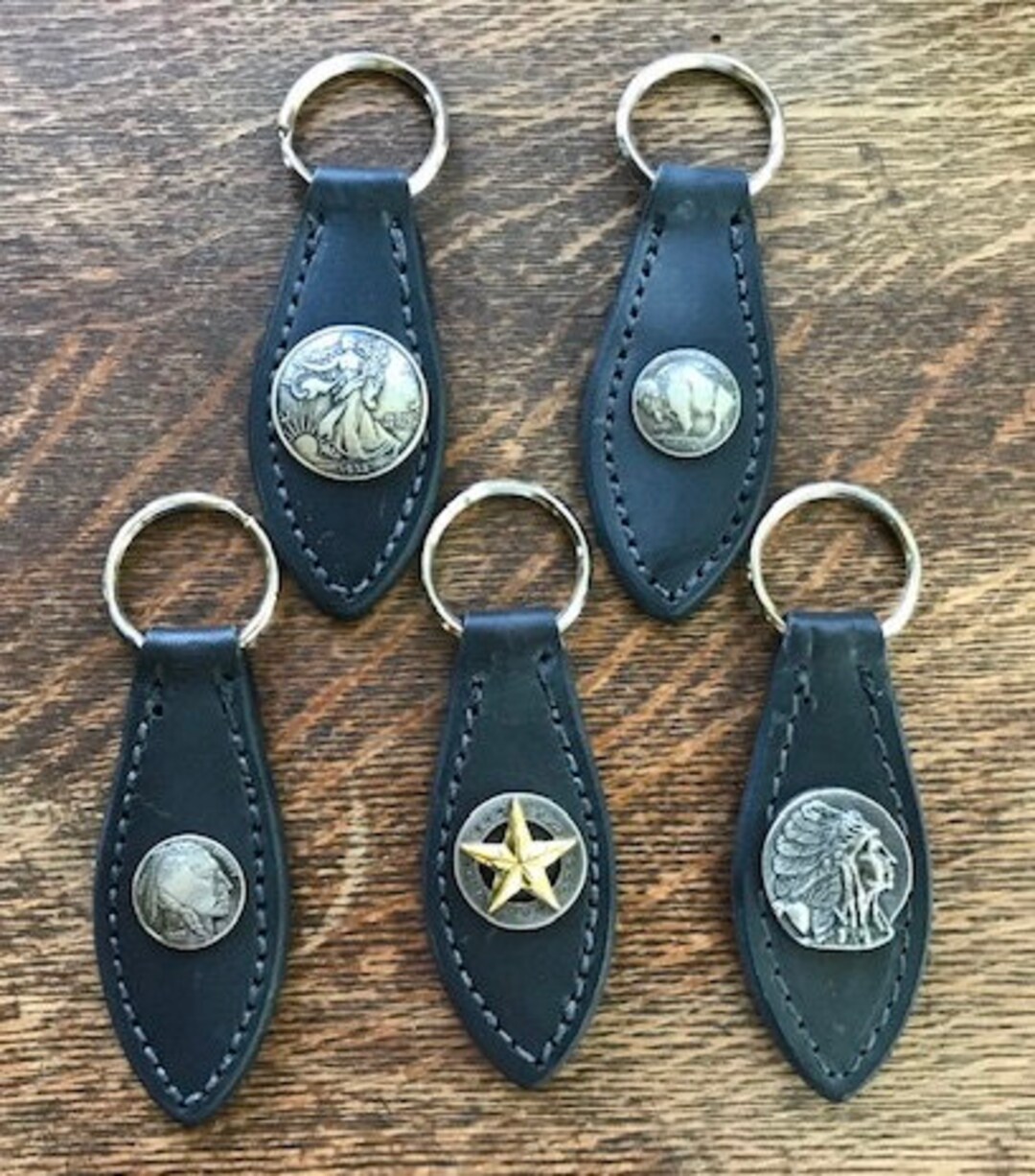 【mahagrid】24FW★ CONCHO LEATHER KEYCHAIN Leather Keychains With Assorted Conchos, Fathers Day Gift