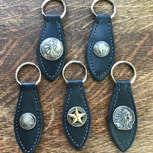 Leather Keychains with Assorted Conchos, Fathers Day Gift, Keychains, Leather Keychains, Buffalo Nickel Keychains