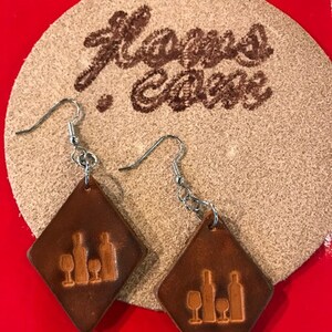Wine Glass & Bottles Leather Teardrop Earrings, Wine earrings, Wine bottles earrings, wine glass earrings,