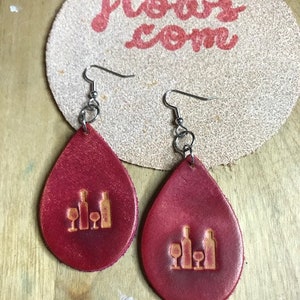 Wine Bottles & Glasses Leather Teardrop Earrings, Wine earrings, Wine bottles earrings, wine glass earrings,