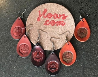 Live to Ride Leather Earrings," Harley" earrings, hand tooled riding earrings, teardrop leather earrings,Ride to Live leather earrings