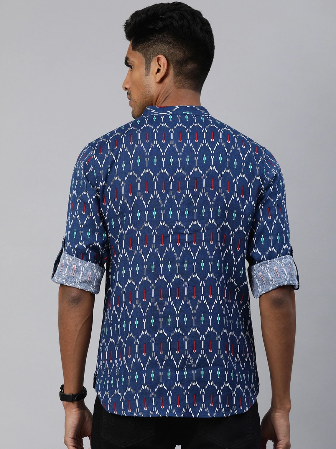 Indian Shirt Kurta Men Navy Blue & White Ethnic Printed Etsy