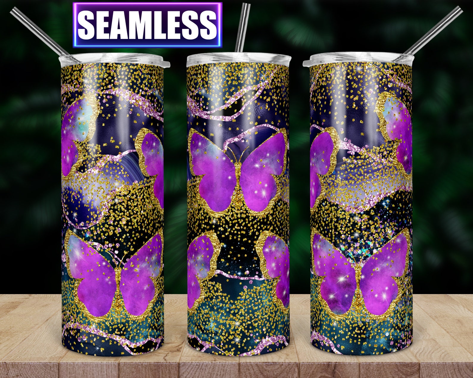20 Oz Skinny Tumbler Sublimation Designs Glitter Bling Tumbler Etsy