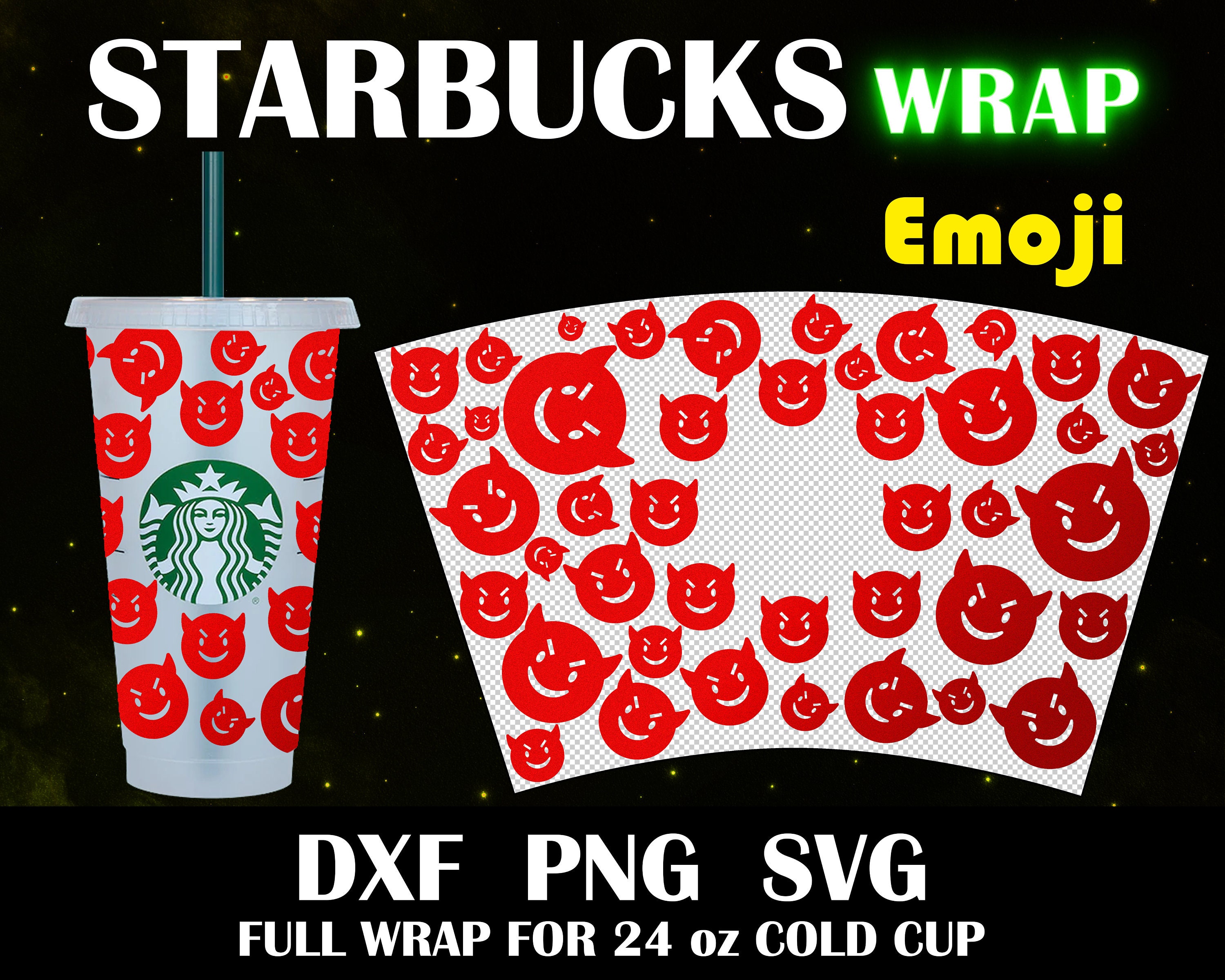 Emoji Devil Starbucks Cup Full Wrap for 24ozepsdxfpngsvg Etsy