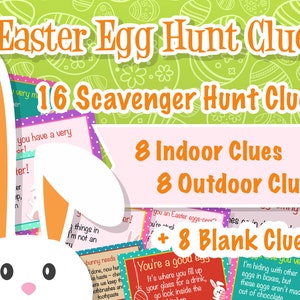 Printable Easter Egg Hunt Kit: 16 Scavenger Clues + Customisable Bonus - Indoor & Outdoor Family Fun! Digital Download in PDF and image(PNG)