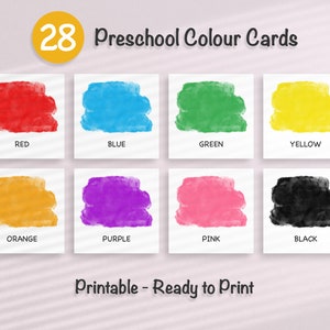 28 carte didattiche a colori per bambini • Flashcard educative Montessori • Scuola dell'infanzia • Carte stampabili • Download istantaneo • Colore