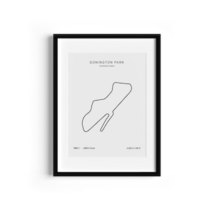 Afdrukbare Race Track Donington Park Poster - Art Print voor Home Decor Hoge kwaliteit - Downloadbare set zwart-wit versie - Man Cave