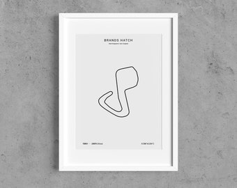 Printable Race Track Brands Hatch Poster - Art Print for Home Decor High Quality - Downloadable Set Black and White Version - Man Cave