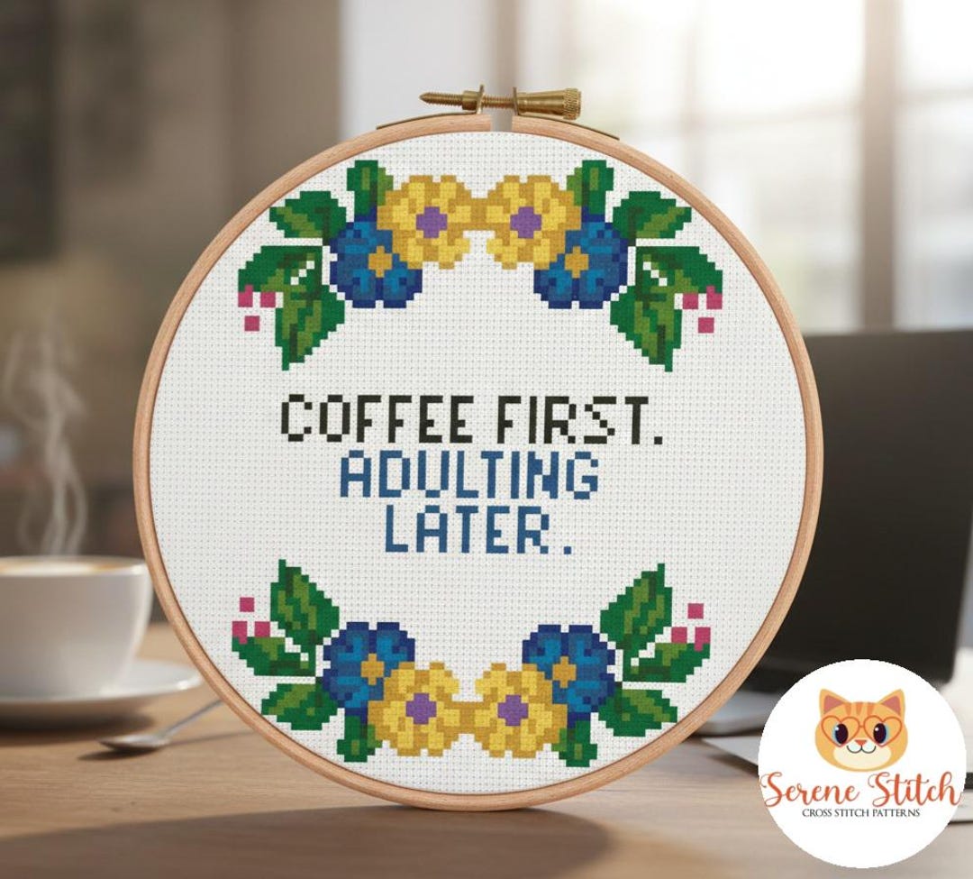 Coffee First Positive Cross Stitch Pattern PDF - Digital Download Funny ...