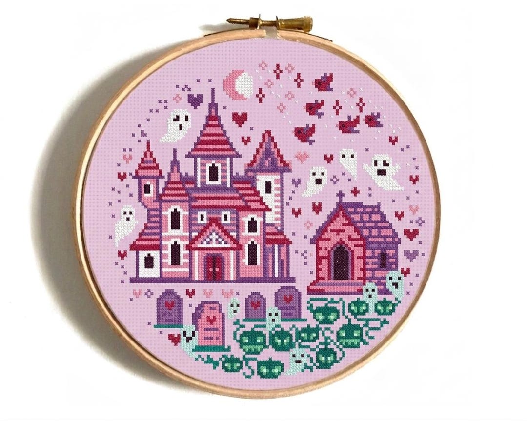 Spooky Ghost Haunted House Halloween Cross Stitch Pattern PDF - Digital ...