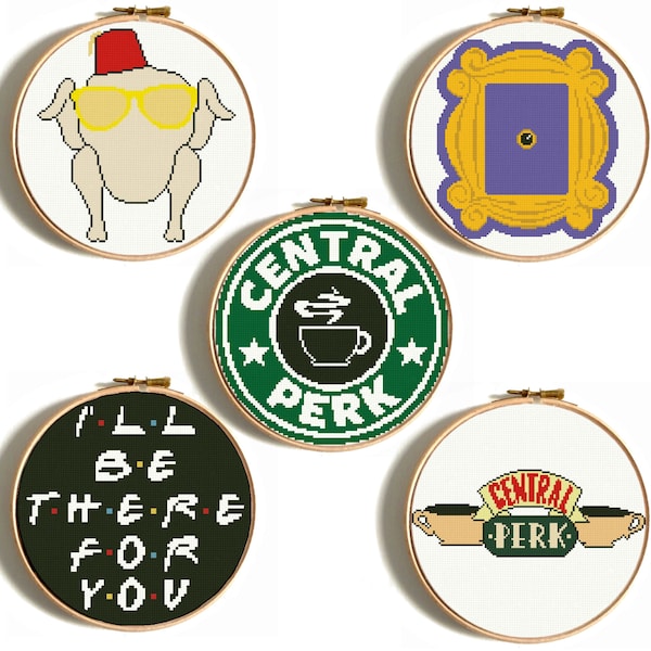 Amigos - patrón de punto de cruz, punto de cruz contado moderno, Estaré allí para ti - programa de televisión Friends, gráfico PDF de descarga instantánea, arte del aro