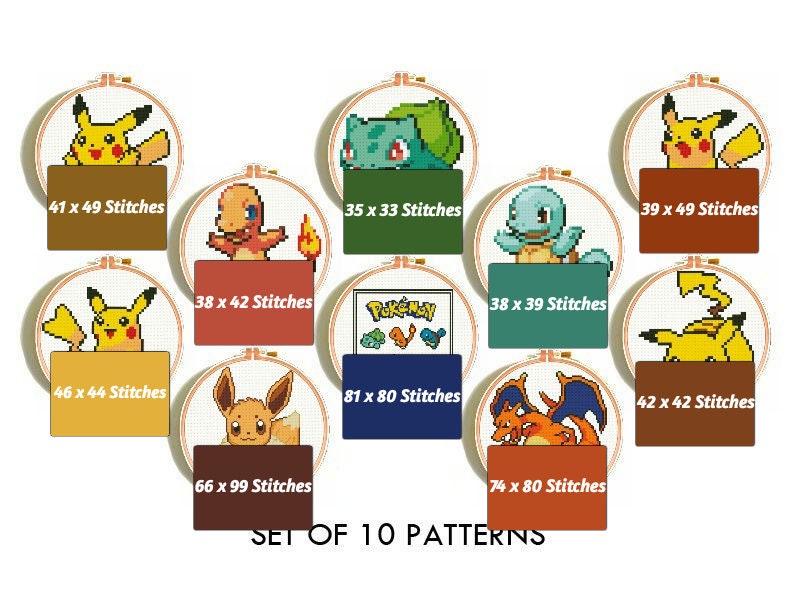 Pokemon blue game cs1100-0, counted cross stitch pattern kit and pdf