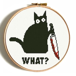 Cat Cross Stitch Pattern PDF, Funny Cross Stitch, Funny black cat cross stitch, Modern Cross Stitch