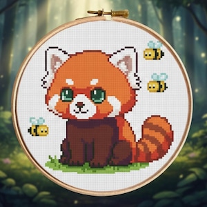 Cute Red Panda cross stitch pattern PDF - digital download – modern cross stitch pattern needlepoint gift geek nerd RPG