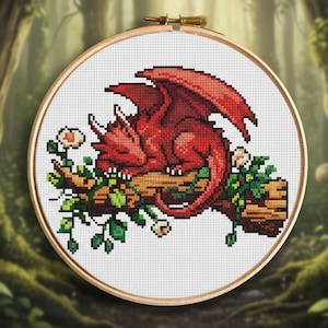 Cute dragon cross stitch pattern PDF - digital download – modern cross stitch pattern needlepoint gift geek nerd RPG