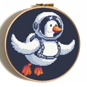 Astroduck cute cross stitch pattern PDF - digital download – modern duck cross stitch pattern needlepoint gift geek nerd astronaut