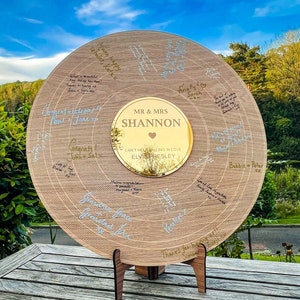 Wedding Record Alternative Guestbook - Oak & Gold First Dance Special Song Couple&#39;s Guest Book Board- Album Band Music Theme -Lovesong LP