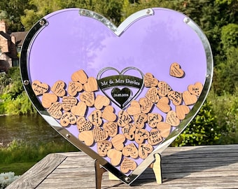 Wedding Guest Book Alternative Heart Drop Box Guestbook - Wedding Table Sign Decor Personalised Wedding Gift Present Lilac Silver Rustic