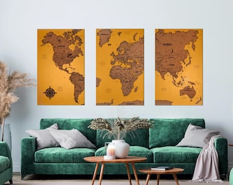 Cork World Map 3D World Map, World Map Wall Art, Wooden World Map Push Pin, Personalized Travel Map, Above Bed Decor