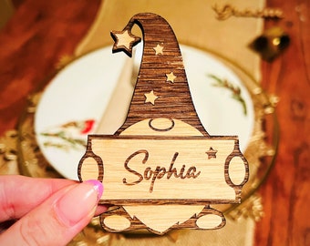 Christmas Personalised Gonk Gnome Place Card Name Gift Tag, Personalized Christmas Table Decoration, Luxury Decor Custom Placecard SIlver