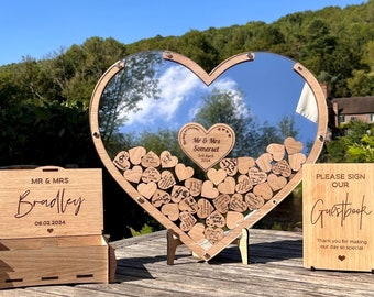 Wedding Guest Book Alternative Heart Drop Box Guestbook - Wedding Table Sign Decor Personalised Wedding Gift Present Black Silver Rustic