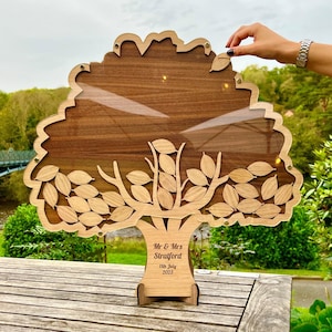 Oak & Walnut- Wedding Oak Tree Shaped Alternative Guestbook drop box - Wedding Guest Book - Wooden / Wood Engraved- Birthday Family Handmade