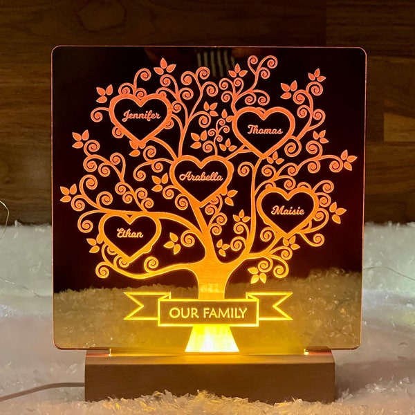 Personalisierte Stammbaum Namen Nachtlicht, personalisierte Geschenk für Eltern Großeltern, Benutzerdefinierte Lampe Weihnachtsgeschenk Familie Kinder Enkel Kinder