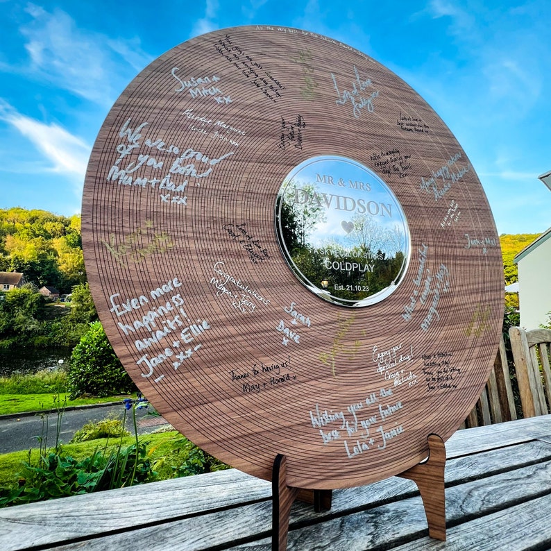 Wedding Record Alternative Guestbook Walnut & Gold First Dance Special Song Couple's Guest Book Board Album Band Music Theme Lovesong LP image 4