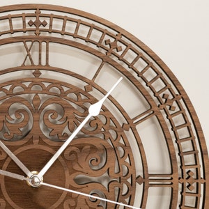 Handmade Wooden Silent Ornate Big Ben Wall Clock Up to 90cm in Oak, Cherry or Walnut Silver or Gold Hands image 6