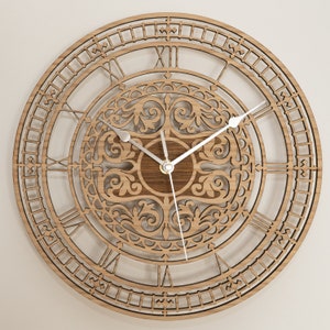 Handmade Wooden Silent Ornate Big Ben Wall Clock Up to 90cm in Oak, Cherry or Walnut Silver or Gold Hands image 3