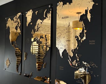 Vintage Blaeu Wall Map of the World Framed Gold Foil Decorative