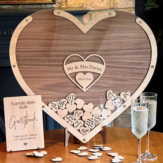 Libro Degli Ospiti In Legno A Forma Di Cuore – 100 Cuori In Legno Con Pennarelli, Per Matrimoni, Compleanni E Battesimi