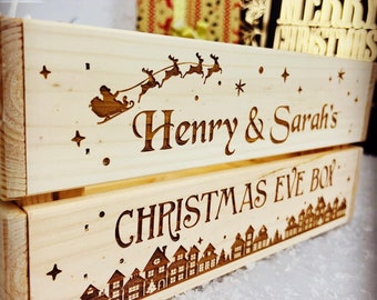 Gepersonaliseerde kerstavondbox | Gepersonaliseerde kerstavondkrat | Hout gegraveerde kerstavonddoos | Kerstpakket | Kerstdoos