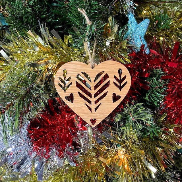 Wooden Heart Christmas Tree Decoration- Beautiful Xmas Ornament in