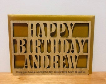 Personalised Wood Engraved 'Happy Birthday' Card