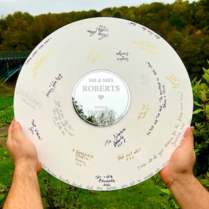 Wedding Record Alternative Guestbook- Silver White First Dance Special Song Couple&#39;s Guest Book Board- Album Band Music Theme Lovesong LP