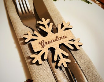 Wooden Christmas Personalised Snowflake Place Card Name Gift Tag,Personalized Christmas Table Decoration, Luxury Guest Name,Custom Placecard